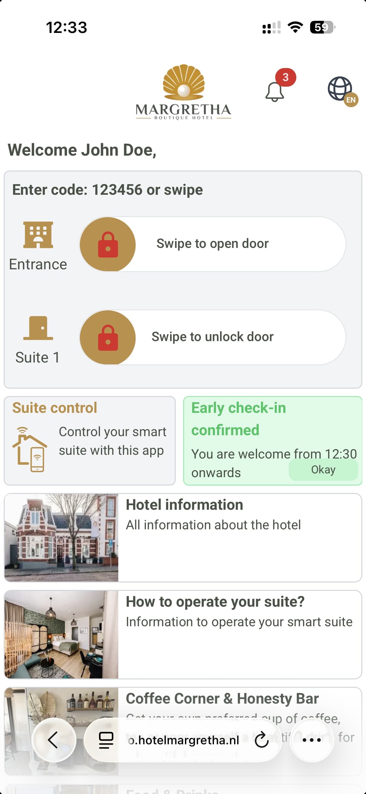 Lobbiq guest app showing available hotel services and upsells